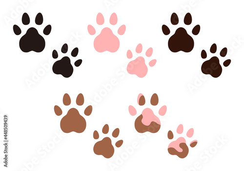 いろんな色のシンプルな動物の肉球イラスト