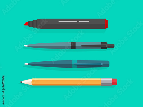 Marker, pen and pencils vector set isolated in flat cartoon design