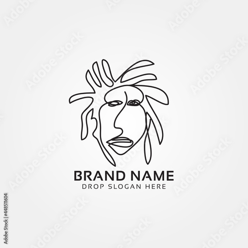 reggae man dreadlock hair continuous line drawing vector logo design