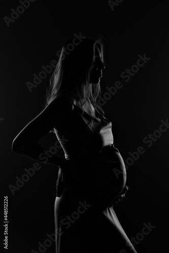silhouette of Pregnant woman on a black background © aaalll3110