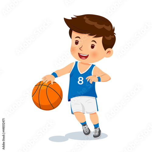 Vector Illustration of cute boy playing basketball on white background