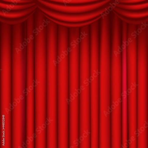 Red closed curtain on a theater or cinema stage, background for ceremony, circus, club.