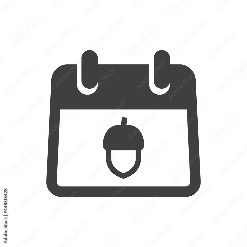 Icono plano con silueta de bellota de roble en calendario sencillo en color gris Icono plano con silueta de bellota de roble en calendario sencillo en color gris