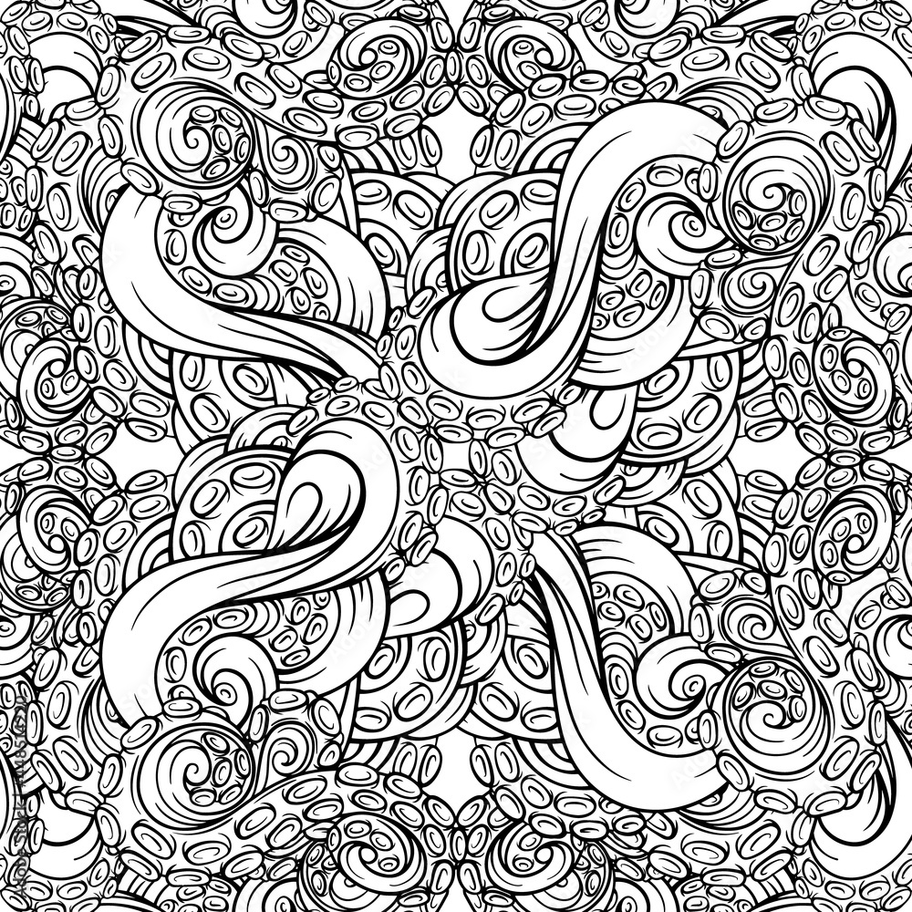Vector black and white tentacles seamless pattern Vector black and white tentacles seamless pattern