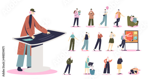 Set of cartoon hipster girl, young female character in different lifestyle situations and poses