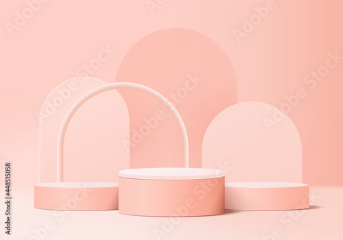 Minimal pink podium and scene with 3d render vector in abstract abackground composition, 3d illustration mock up scene geometry shape platform forms for product display. stage for product in modern.