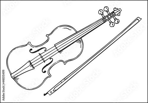 Sketch of violin isolated on white background. Vector illustration.