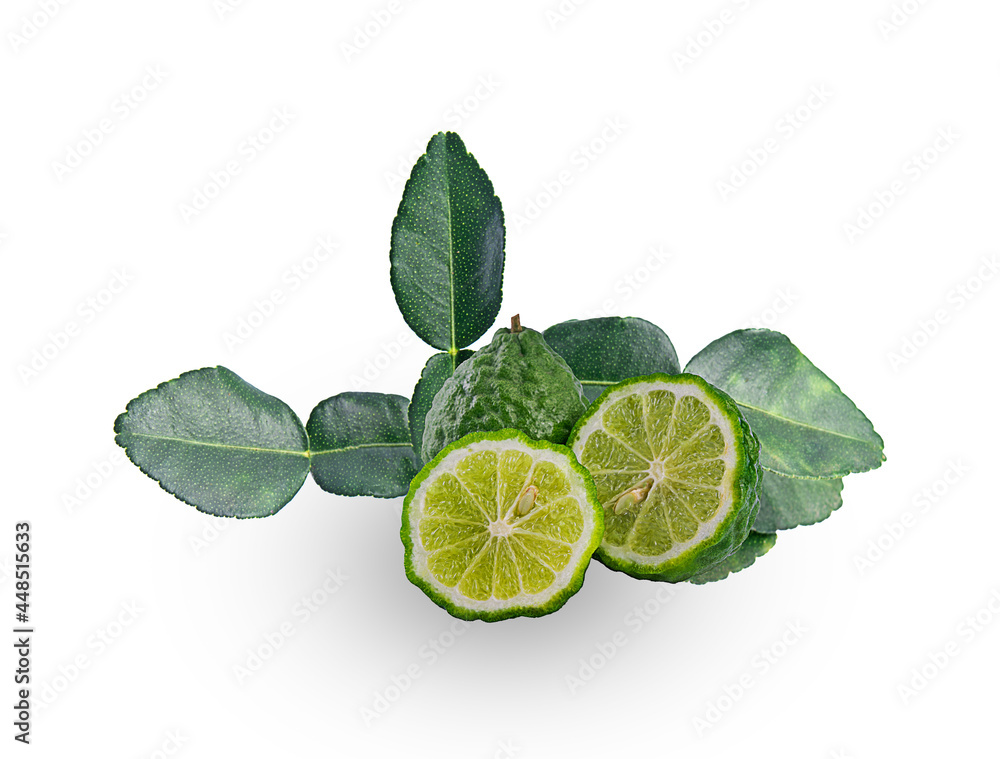 fresh bergamot wiht leaves isplated on white background