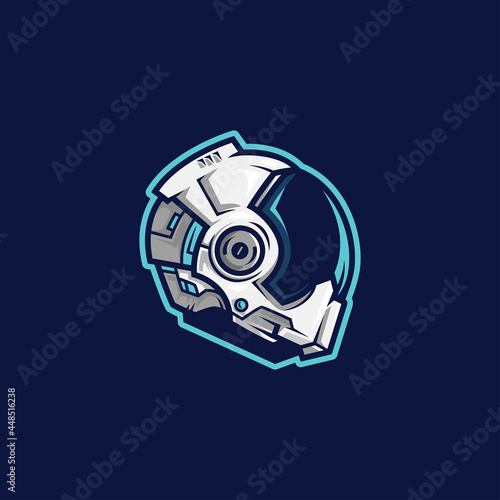 Sci-fi alien helmet modern style with dark background cartoon symbol logo style line art illustration design vector