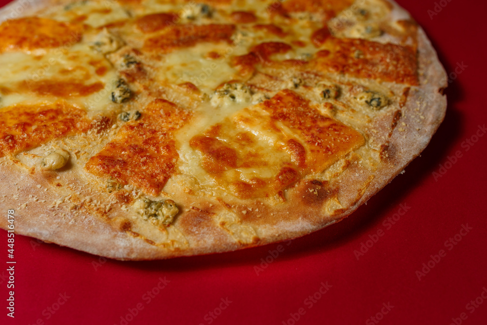 Tasty pizza four cheese - parmesan, dour blue, feta, mozzarella Tasty pizza four cheese - parmesan, dour blue, feta, mozzarella