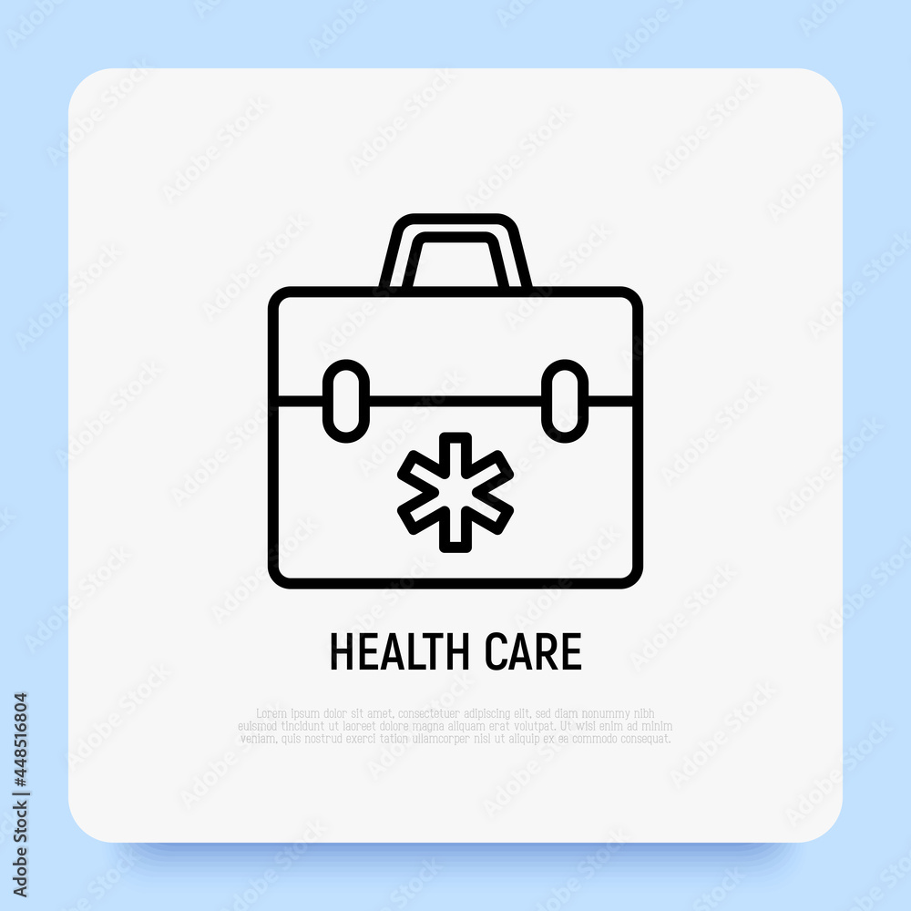 Emergency bag, fist aid kit thin line icon. Symbol of healthcare. Vector illustration. Emergency bag, fist aid kit thin line icon. Symbol of healthcare. Vector illustration.