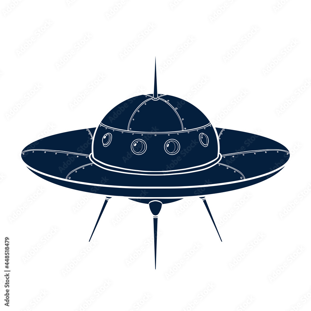 Spaceship Silhouette. Hand drawn spacecraft icon. UFO sketch template for logo, emblem, Web design, Print, Sticker, Card Spaceship Silhouette. Hand drawn spacecraft icon. UFO sketch template for logo, emblem, Web design, Print, Sticker, Card