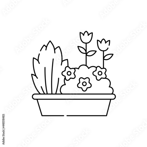 Flower bed olor line icon. Garden service.