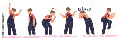 Set of kid emotion: happy, abused crying, furious and angry, confused, naughty, frightened