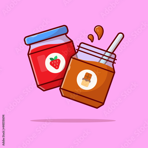 Strawberry Jam And Peanut Butter Cartoon Vector Icon Illustration. Food Object Icon Concept Isolated Premium Vector. Flat Cartoon Style