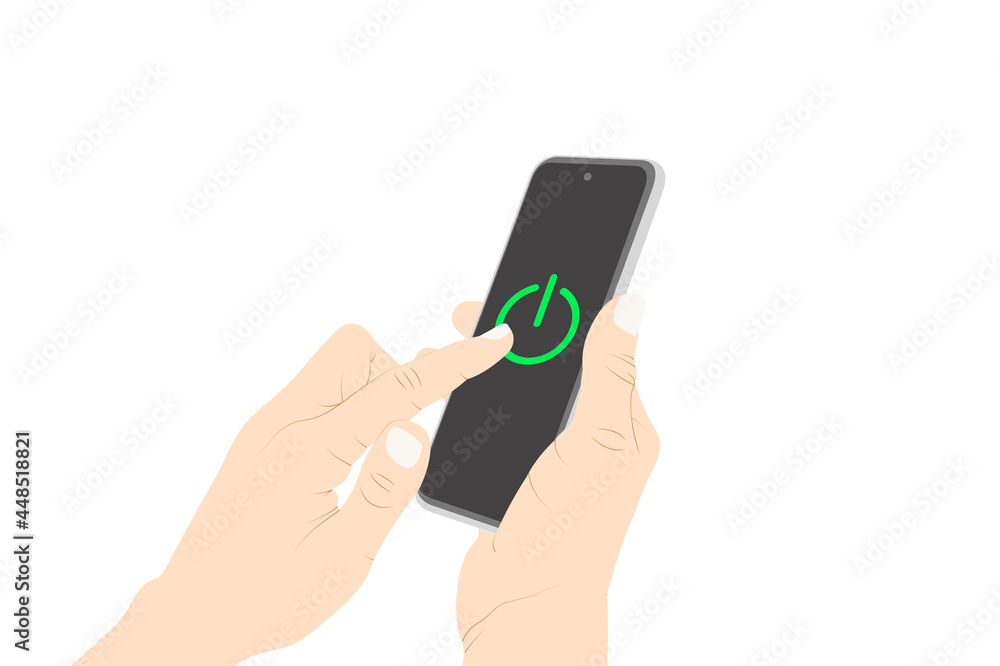 Show the phone, screen, power on, turn on, activate, button, push, tap stock vector. Show the phone, screen, power on, turn on, activate, button, push, tap stock vector.