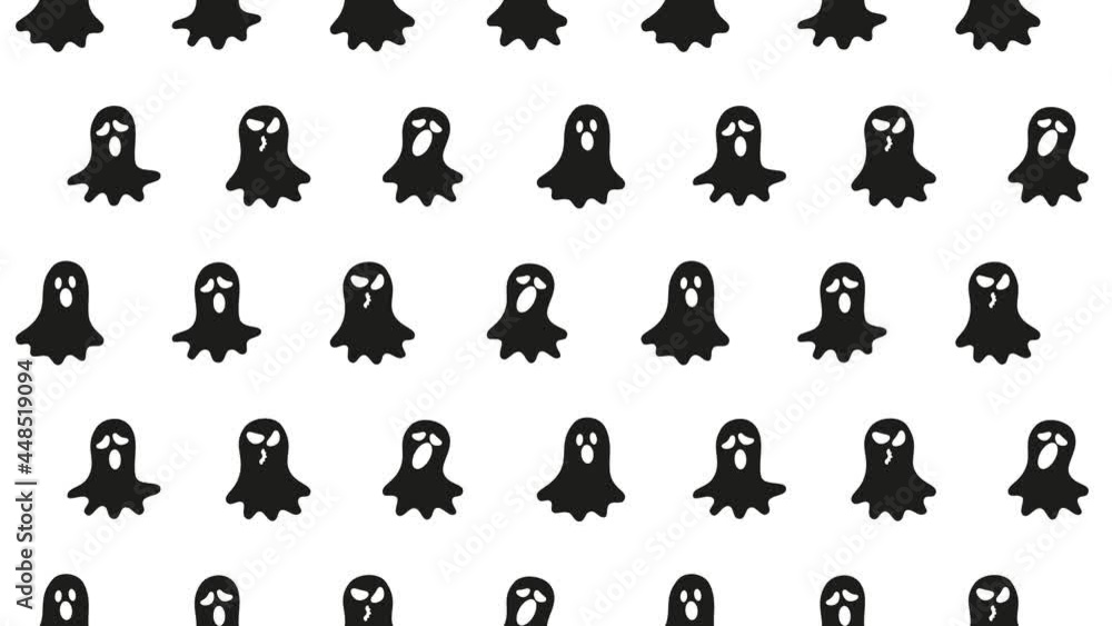 Black animated ghost silhouettes on a white background. Simple seamless loop motion graphics Halloween concept Black animated ghost silhouettes on a white background. Simple seamless loop motion graphics Halloween concept