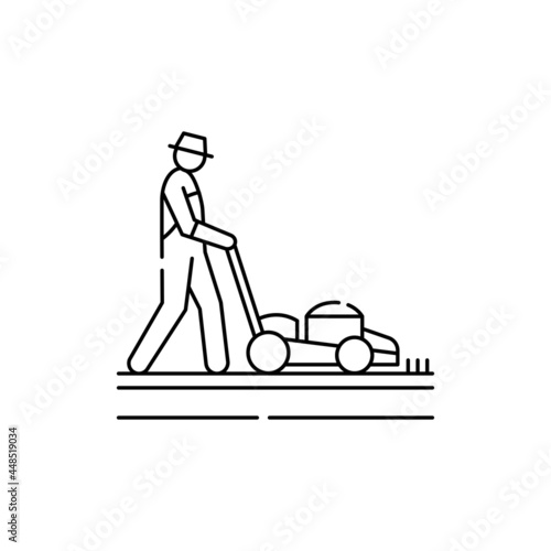 Lawn mowing olor line icon. Garden service.