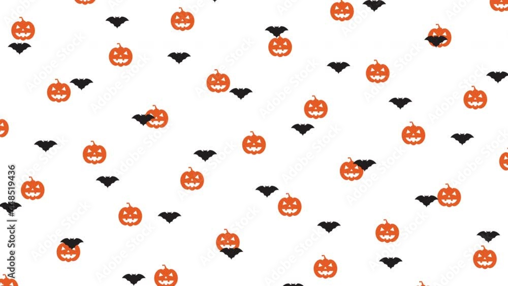 Halloween background pattern with Pumpkins and Bats on a white. Holiday seamless loop animated concept backdrop Halloween background pattern with Pumpkins and Bats on a white. Holiday seamless loop animated concept backdrop