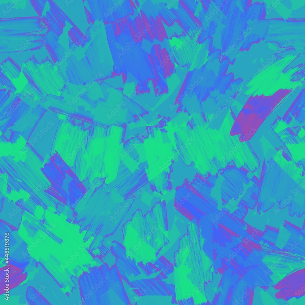 Seamless pattern. Green, blue, cyan strokes of paint, brush strokes on a white background.