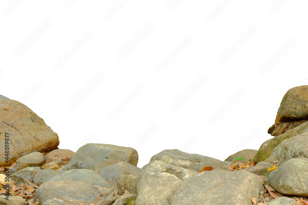 Rock or cobblestone foreground close-up isolated on white background Rock or cobblestone foreground close-up isolated on white background
