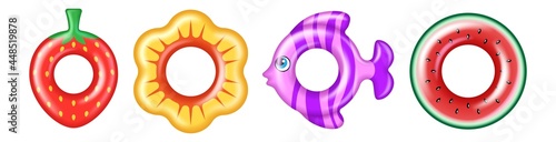 Set of colorful swim rings, inflatable rubber lifebuoys circles for kids water vacation