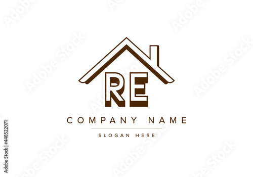 Alphabet letters RE home or house logo for real estate
