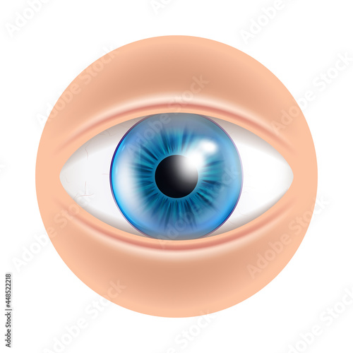 Eye Human Facial Organ With Contact Lenses Vector. Eye Blue Optical Medical Accessory For Correct Vision. Anatomy Eyeball Cosmetic Tool For Eyesight Template Realistic 3d Illustration