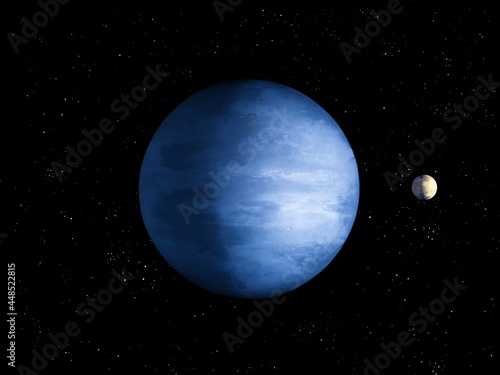 Fototapeta Naklejka Na Ścianę i Meble -  Twin Earth, sci-fi background. Blue planet from deep space. This planet has water, air and everything necessary for the emergence of life 3d illustration. 