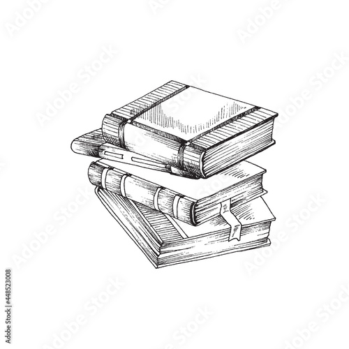 Hand drawn stack of books. Vector illustration isolated on white background sketch of stack of books for education