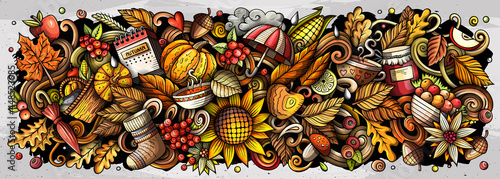 Autumn nature hand drawn cartoon doodle illustration. Funny seasonal design.