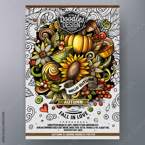 Cartoon vector doodle Autumn poster template.