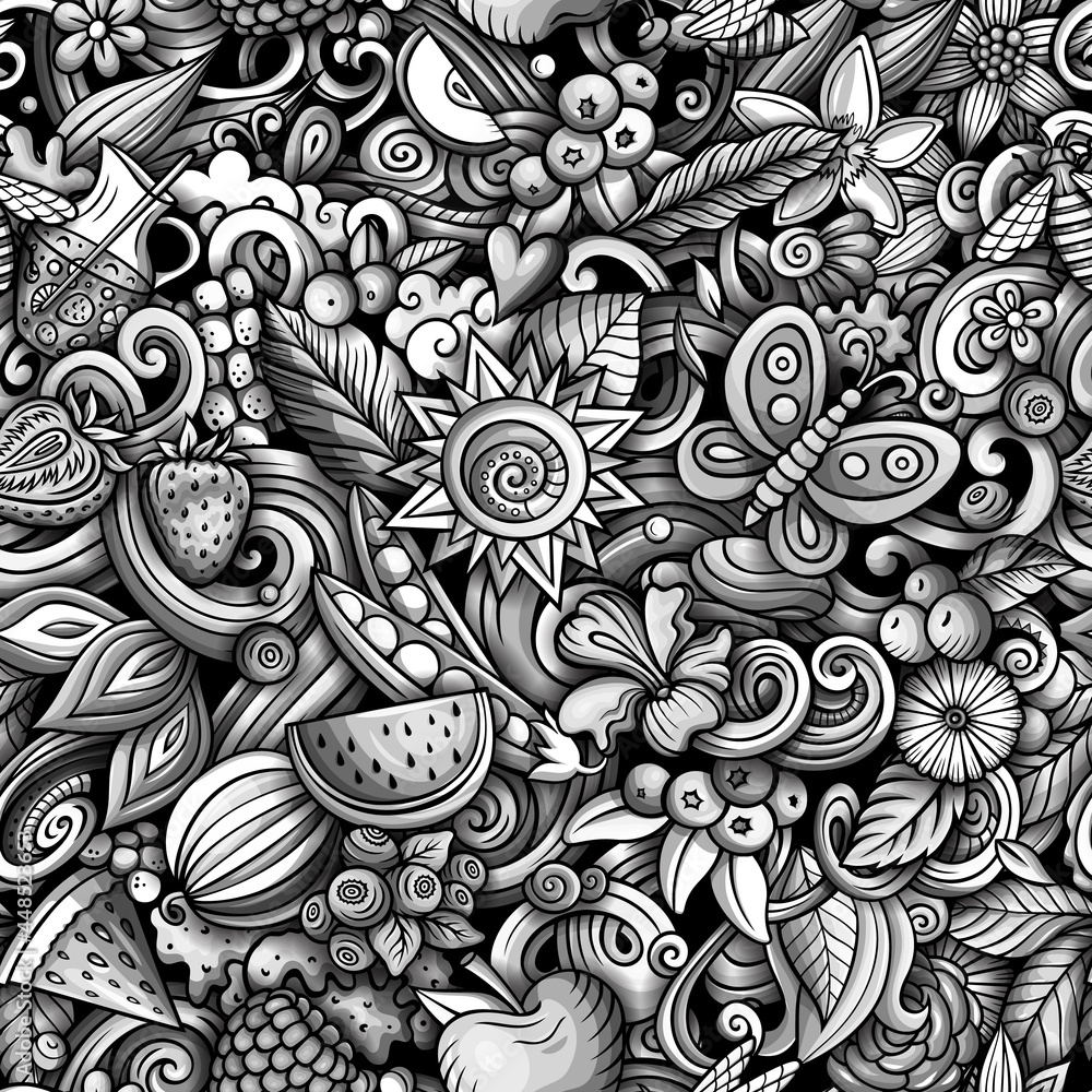 Cartoon doodles Summer seamless pattern. Cartoon doodles Summer seamless pattern.