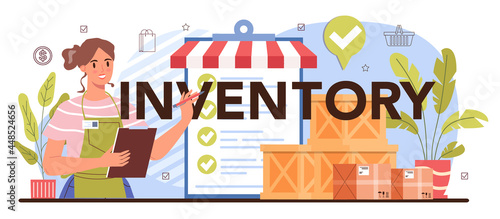 Inventory typographic header. Commercial activities, entrepreneur stocktaking