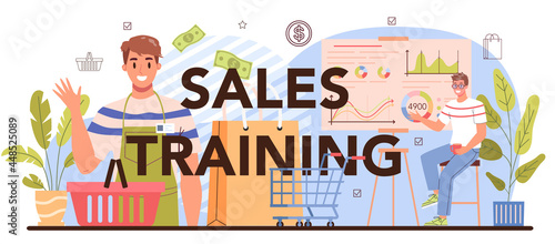 Sales training typographic header. Sales stimulation for comercial profit