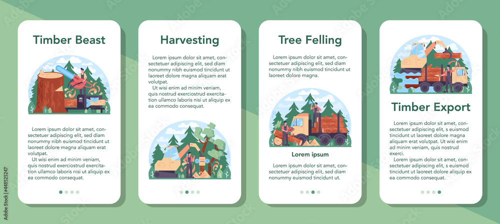 Timber industry and wood production mobile application banner set