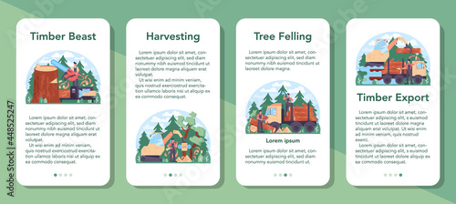 Timber industry and wood production mobile application banner set