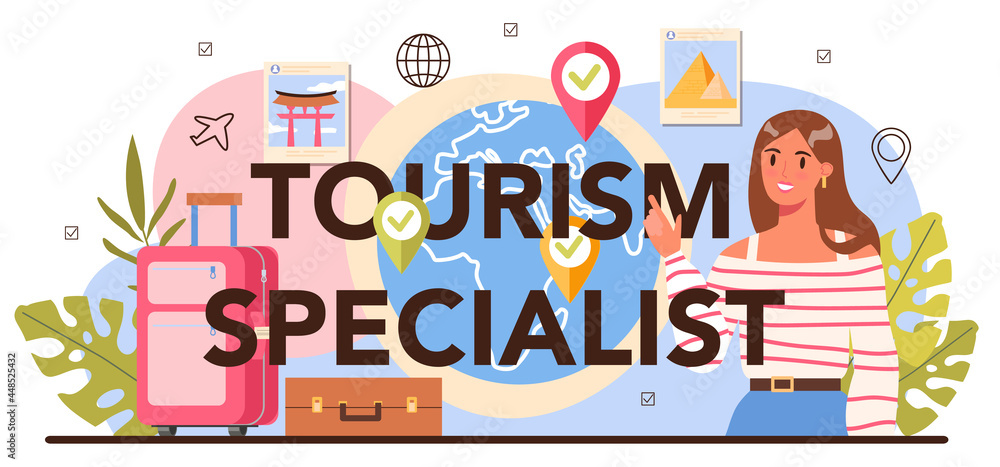 Tourism specialist typographic header. Travel agent selling tour, cruise