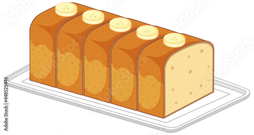 Close up view of White bread with banana topping isolated on white background