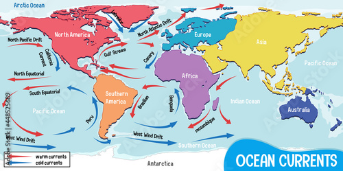 Ocean currents on world map background