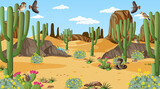 Desert forest landscape at daytime scene with desert animals and plants