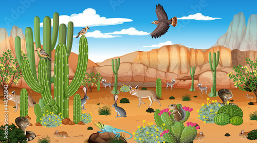 Animals in the desert forest landscape scene at daytime