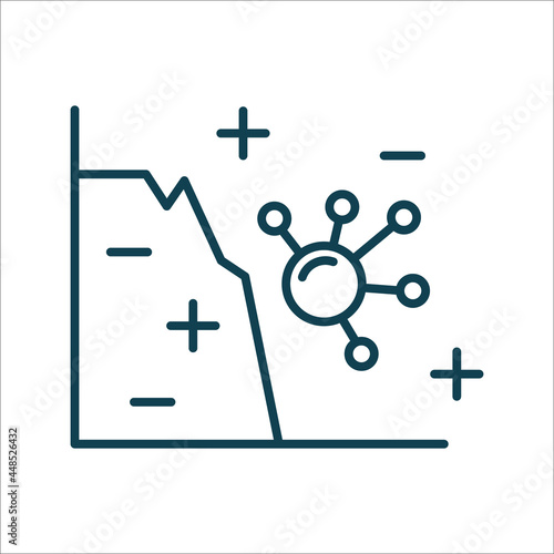 Virus and incidence curve line icon isolated vector. Editable stroke symbol. Vaccines against virus, vaccination sheldule, anti vaccine, shield virus. Flu, hepatitis, measles covid prevention