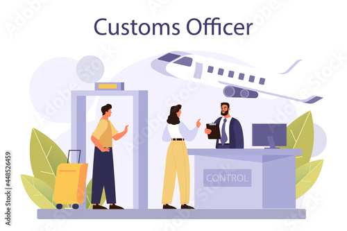 Customs officer concept. Passport control at the airport. Metal detector