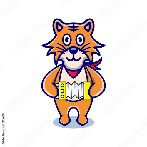 cartoon animal cute tiger holding a accordion