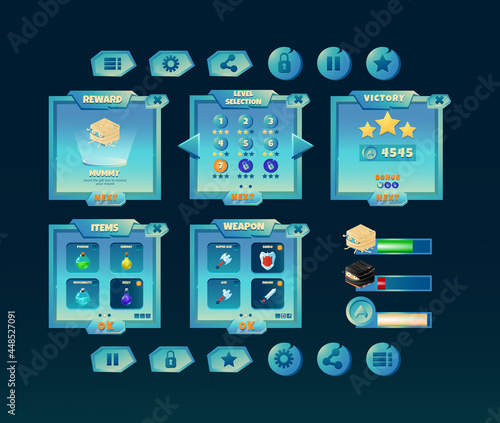 game ui fantasy glossy space kit board pop up interface with bar and icon