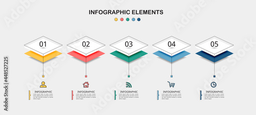 5 Steps Timeline Infographic template with flat design.