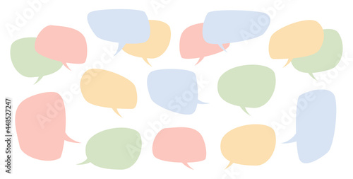 Set of speak bubbles for text, chatting boxes, bubbles for messages isolated flat line icon. Vector balloon doodle style thinking sign symbols, dialogue discussion paper notes, empty frames borders