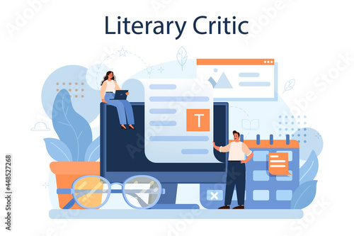 Literary critic concept. Professional journalist making review and ranking