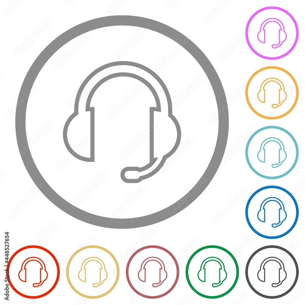 Headset with microphone flat icons with outlines Headset with microphone flat icons with outlines